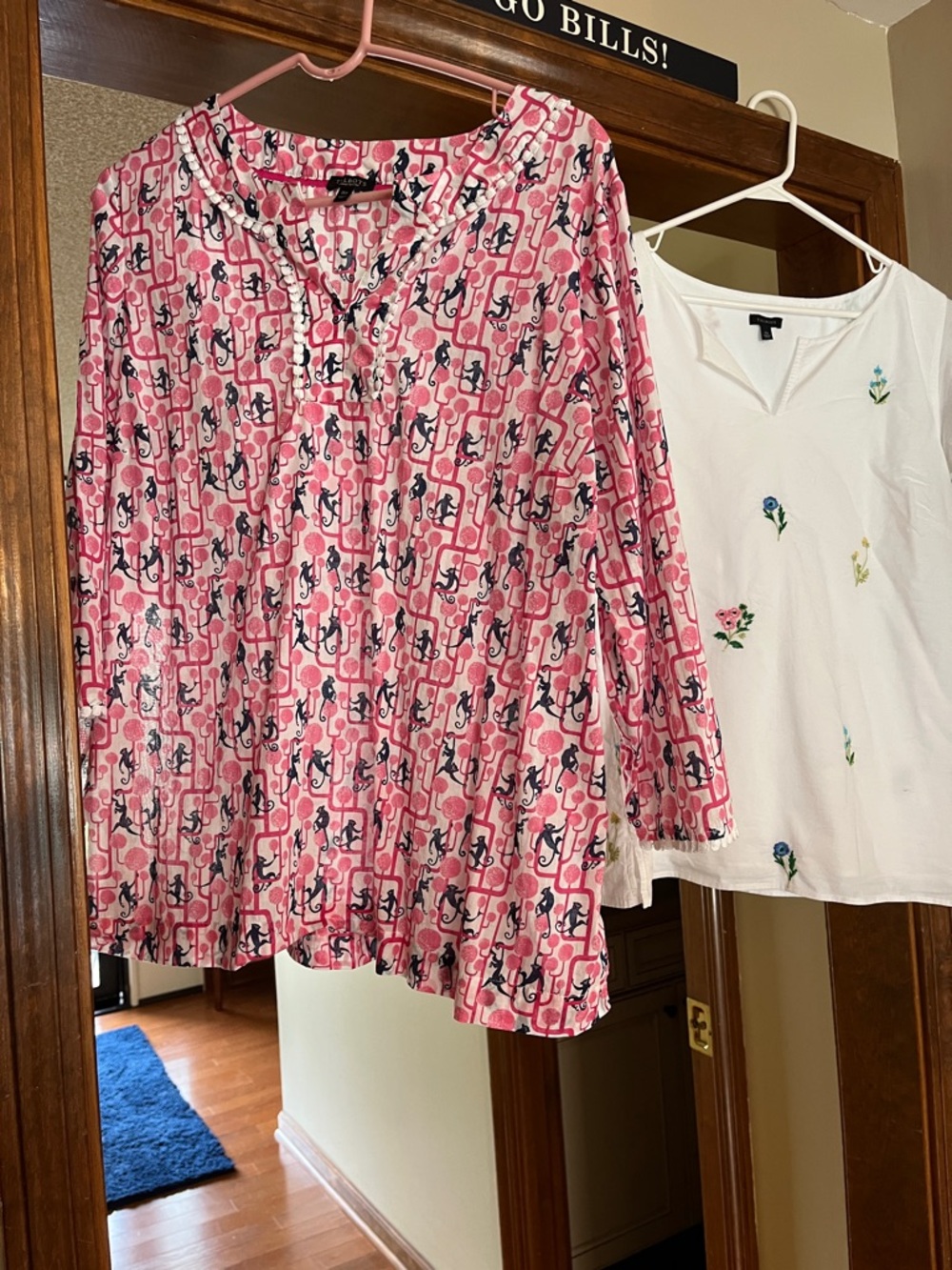 Talbots Pink & Navy Patterned top and White top. Get 2